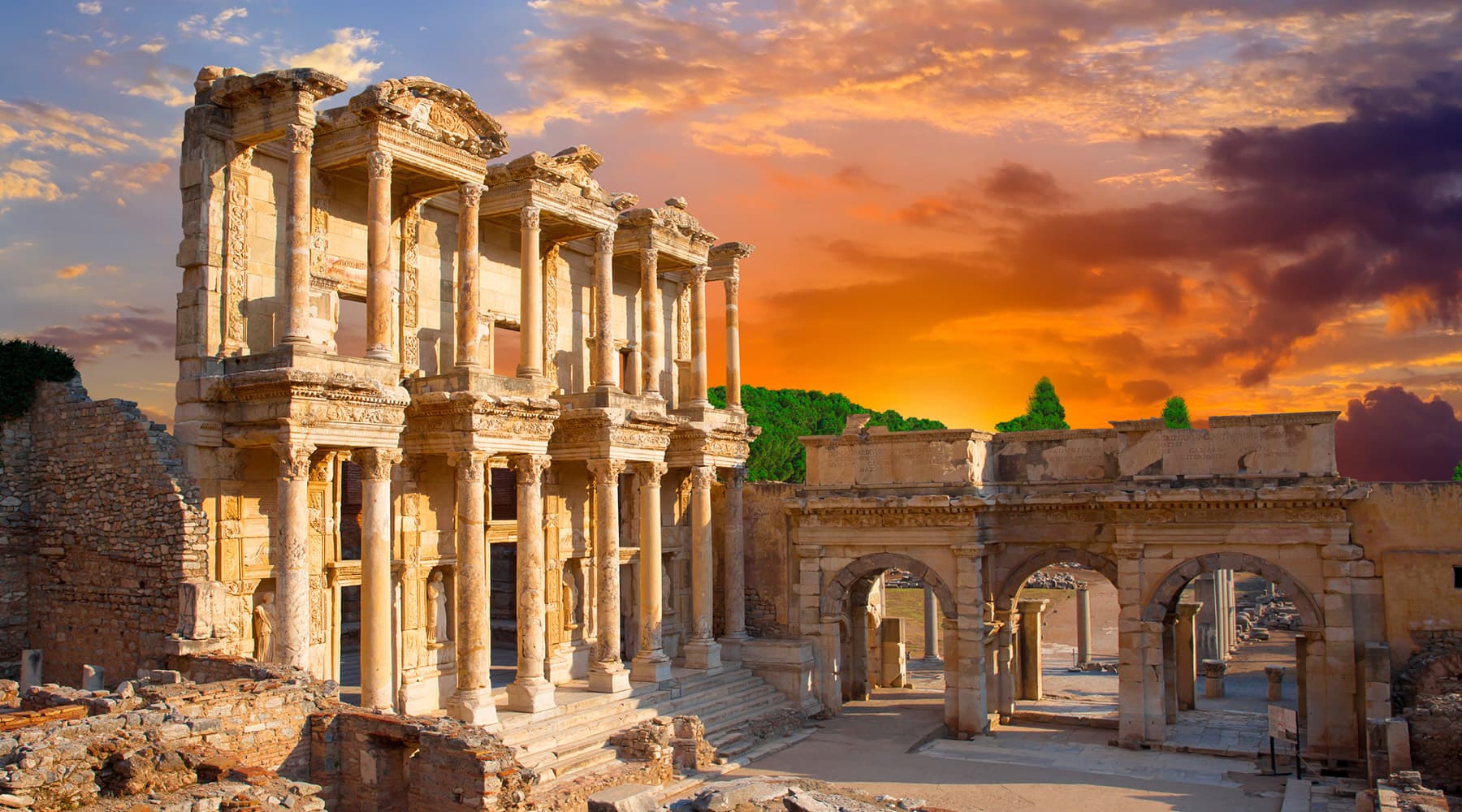 Library of Celsus standing tall under the morning sun in Ephesus — the centrepiece of the half-day group tour.