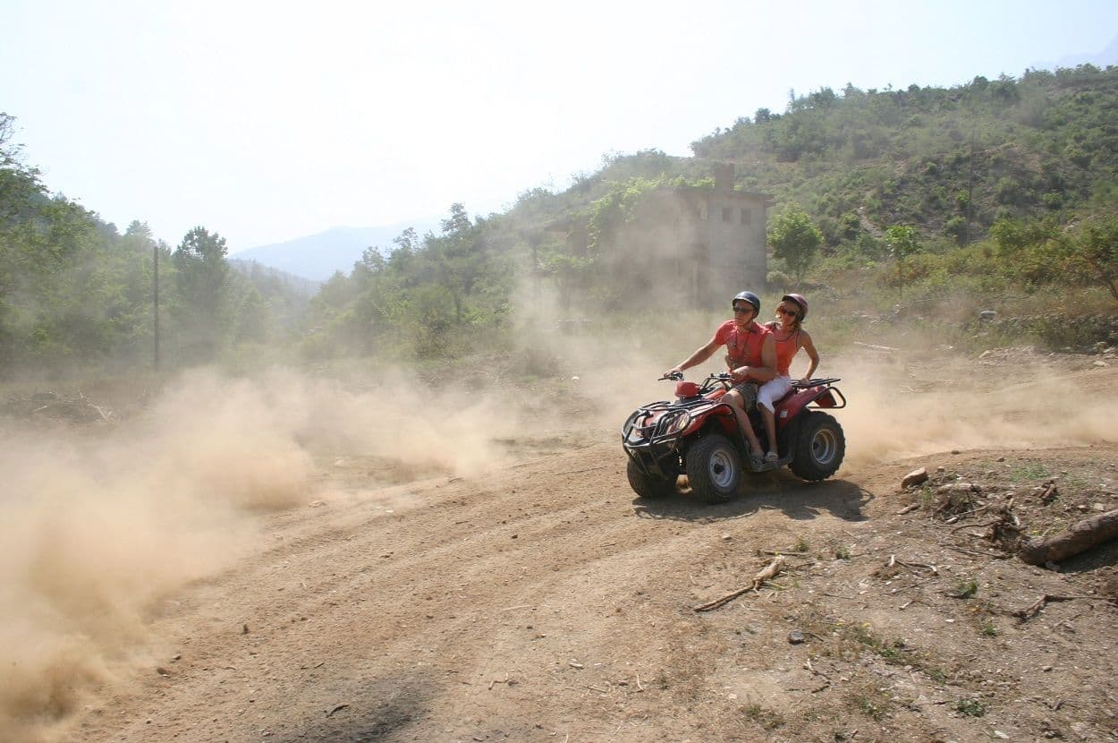 A line of ATV quad bikes ready to head off-road through the pine forests above Kusadasi.