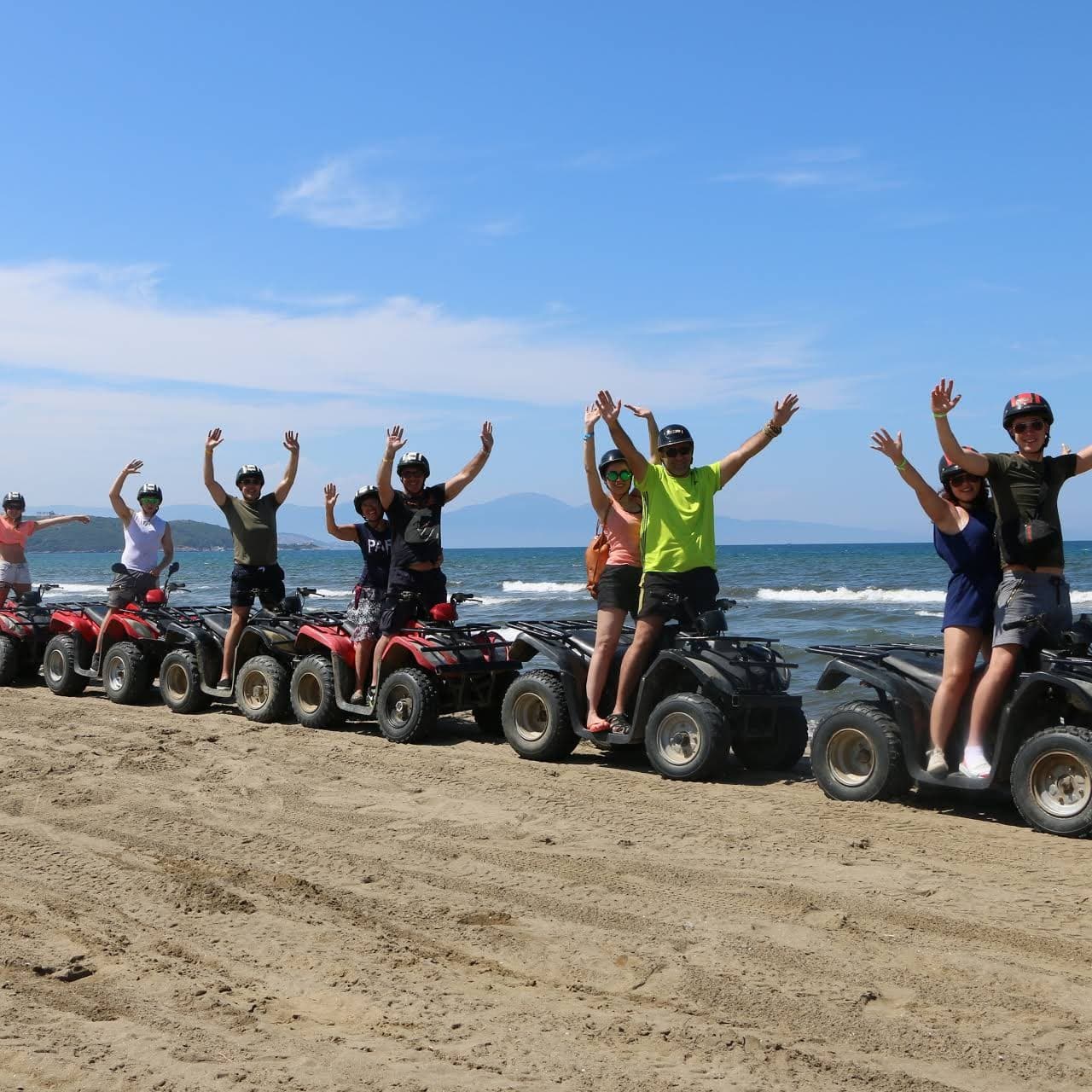 A line of ATV quad bikes ready to head off-road through the pine forests above Kusadasi.