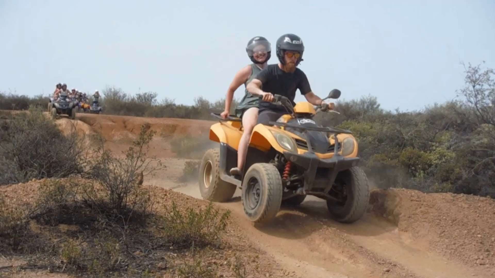 A line of ATV quad bikes ready to head off-road through the pine forests above Kusadasi.