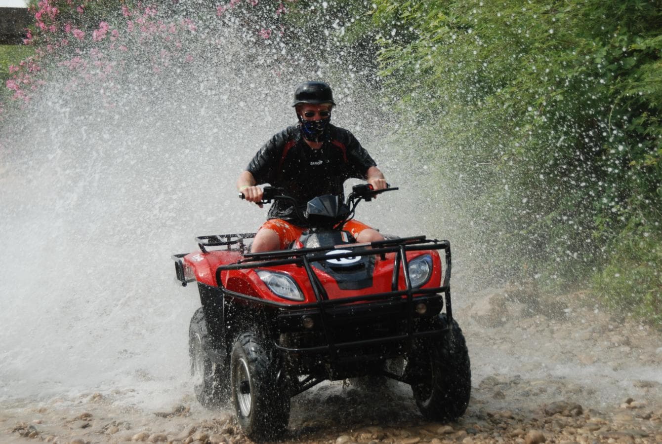 A line of ATV quad bikes ready to head off-road through the pine forests above Kusadasi.